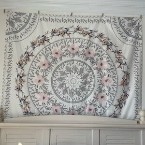 Floral Mandala Wall Tapestry in Pink and Gray